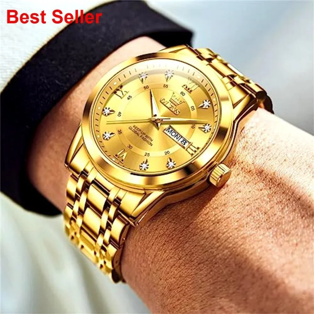 Stainless Steel Men's Watch with Date, Luminous, Waterproof